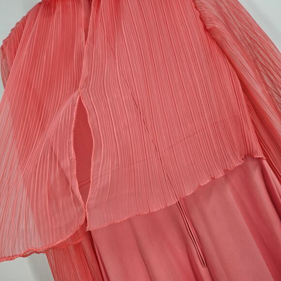 Vintage 70's Dress Gown Pink Chiffon Satin Layered Cape Long Sleeve Maxi Size XS - Picture 8 of 12